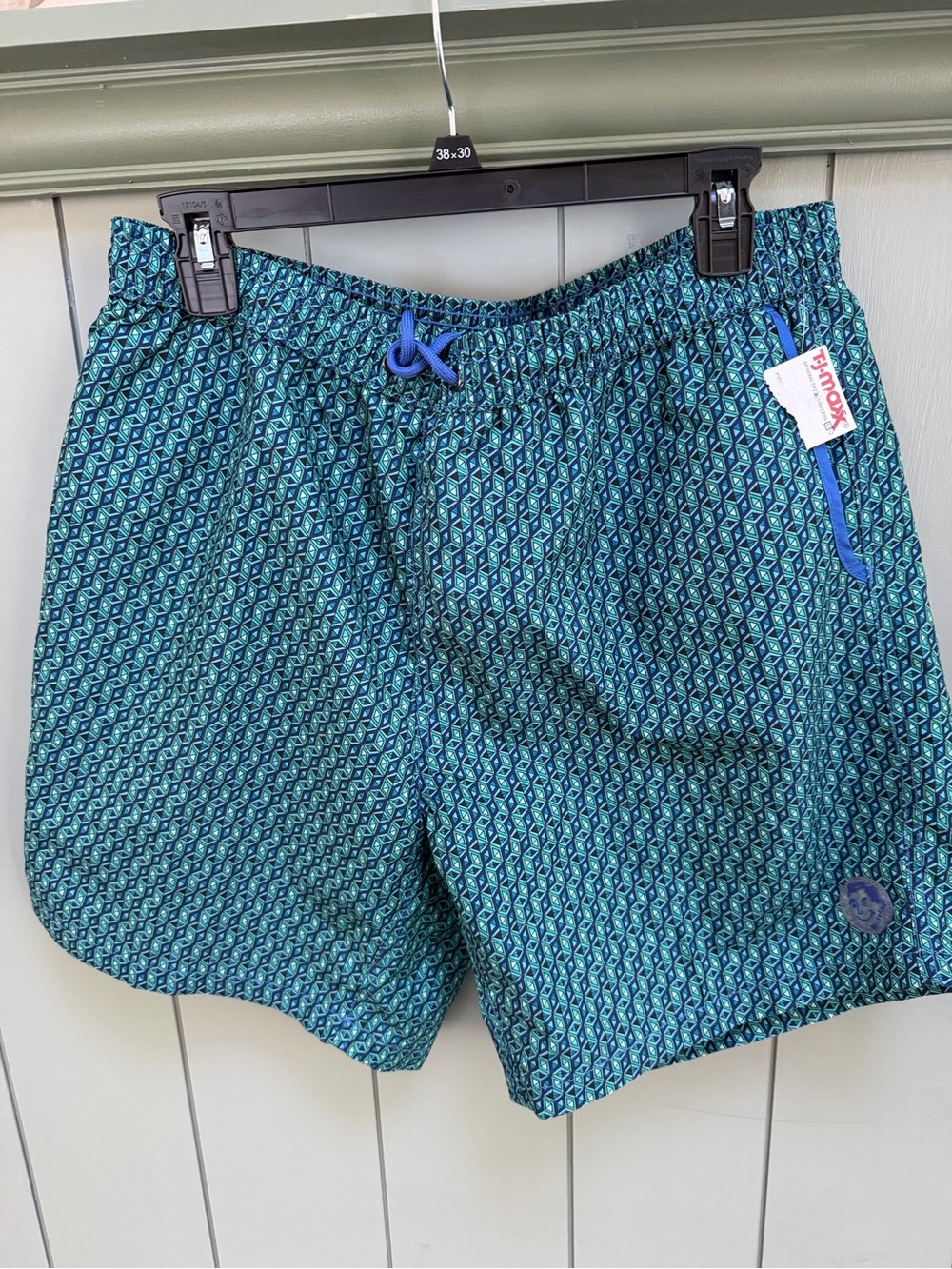 Mr.Swim Teal and Navy Geometric Swim Shorts